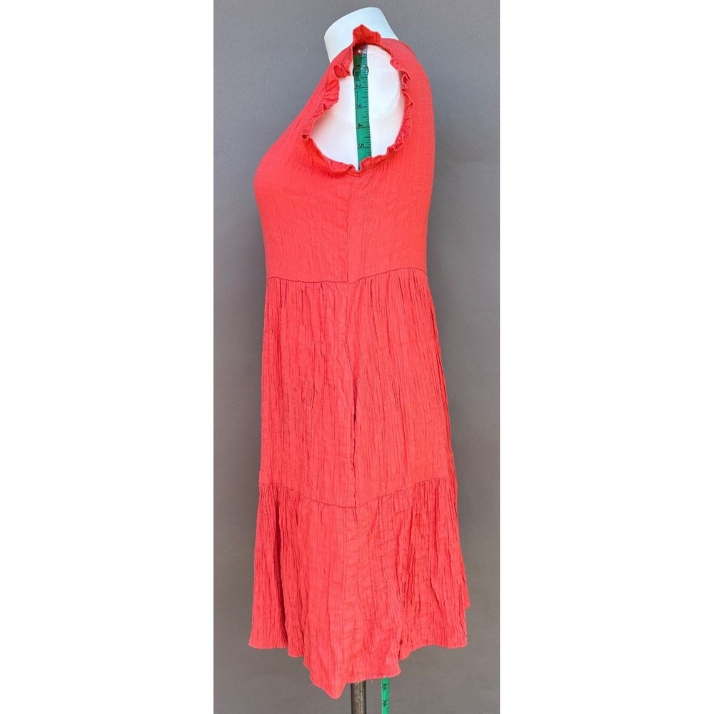 Sonoma Coral Orange Tiered Crinkle Dress S Boho Cottagecore Ruffle Pockets Coast - Picture 6 of 14
